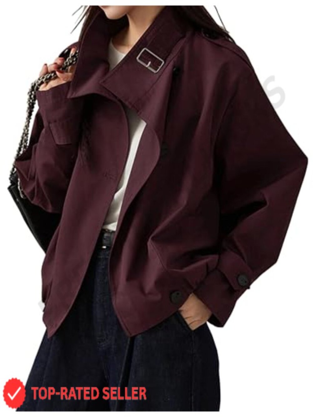 Women's Cropped Funnel Neck Vintage Trench Coat Soft Cotton Blend